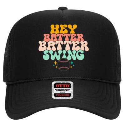 Hey Batter Batter Swing Funny Baseball Pitcher Support High Crown Mesh Back Trucker Hat