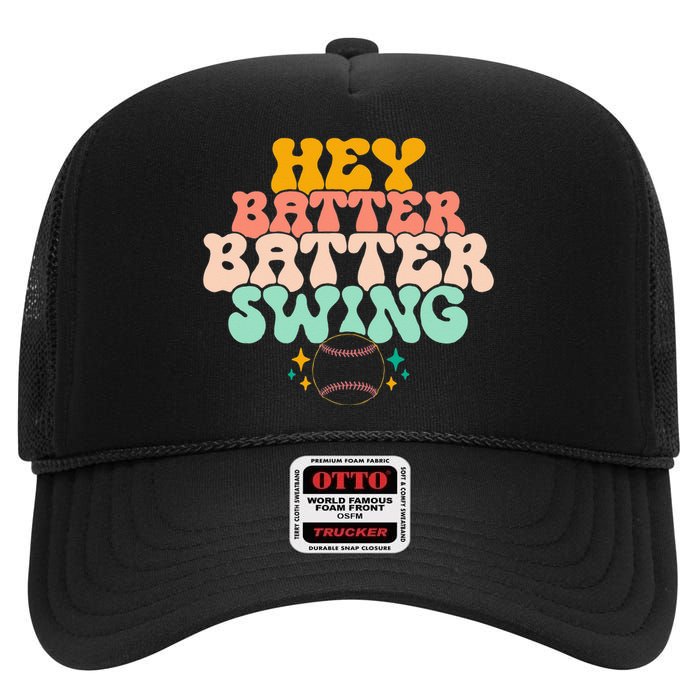 Hey Batter Batter Swing Funny Baseball Pitcher Support High Crown Mesh Back Trucker Hat