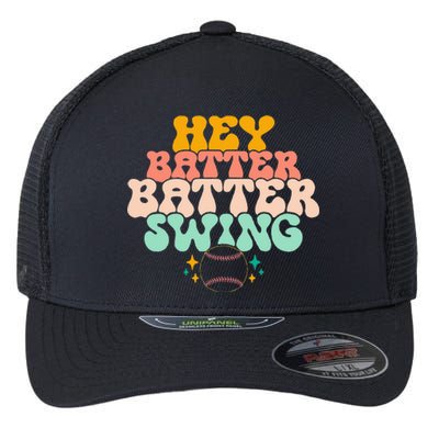 Hey Batter Batter Swing Funny Baseball Pitcher Support Flexfit Unipanel Trucker Cap