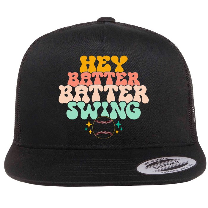 Hey Batter Batter Swing Funny Baseball Pitcher Support Flat Bill Trucker Hat