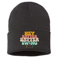 Hey Batter Batter Swing Funny Baseball Pitcher Support Sustainable Knit Beanie