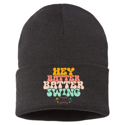 Hey Batter Batter Swing Funny Baseball Pitcher Support Sustainable Knit Beanie