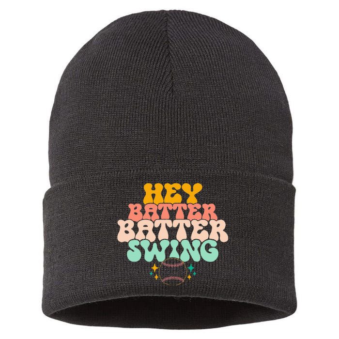 Hey Batter Batter Swing Funny Baseball Pitcher Support Sustainable Knit Beanie