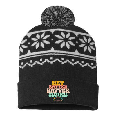 Hey Batter Batter Swing Funny Baseball Pitcher Support USA-Made Snowflake Beanie