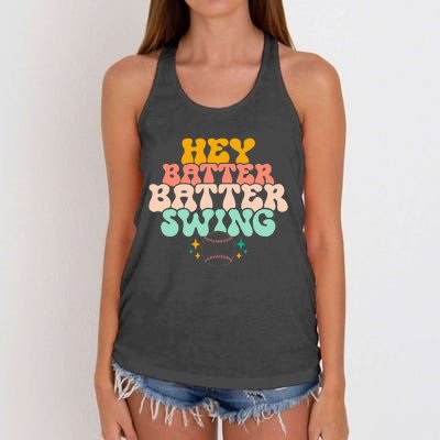 Hey Batter Batter Swing Funny Baseball Pitcher Support Women's Knotted Racerback Tank