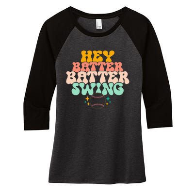 Hey Batter Batter Swing Funny Baseball Pitcher Support Women's Tri-Blend 3/4-Sleeve Raglan Shirt