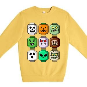 Halloween Building Brick Head Pumpkin Ghost Zombie Premium Crewneck Sweatshirt