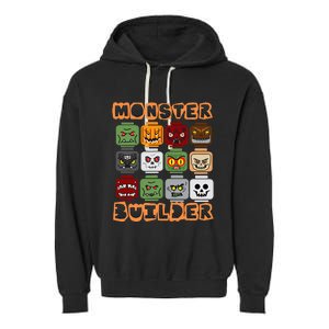 Halloween Building Bricks Monster Builder Brick Head Funny Garment-Dyed Fleece Hoodie