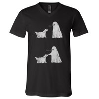 Halloween Boo Boop Ghost Dog V-Neck T-Shirt