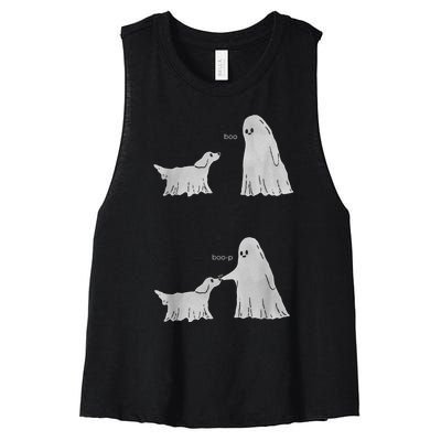 Halloween Boo Boop Ghost Dog Women's Racerback Cropped Tank