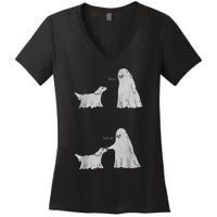 Halloween Boo Boop Ghost Dog Women's V-Neck T-Shirt