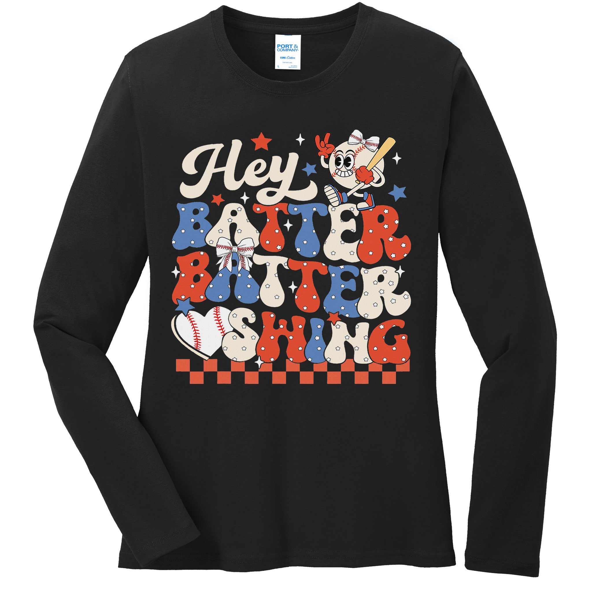 Hey Batter Batter Swing Baseball Softball Women Ladies Long Sleeve Shirt