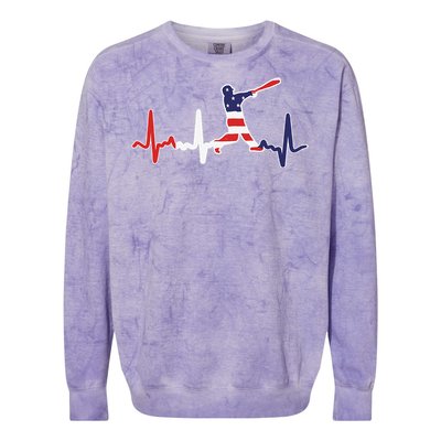 Heartbeat Baseball Batter With Bat Baseball Flag Colorblast Crewneck Sweatshirt