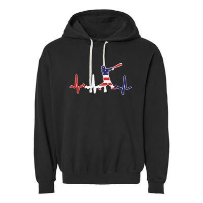 Heartbeat Baseball Batter With Bat Baseball Flag Garment-Dyed Fleece Hoodie