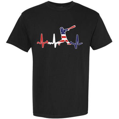 Heartbeat Baseball Batter With Bat Baseball Flag Garment-Dyed Heavyweight T-Shirt