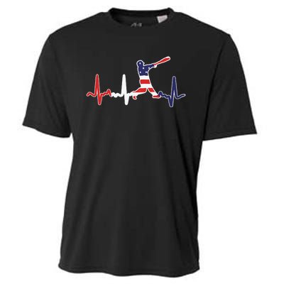 Heartbeat Baseball Batter With Bat Baseball Flag Cooling Performance Crew T-Shirt