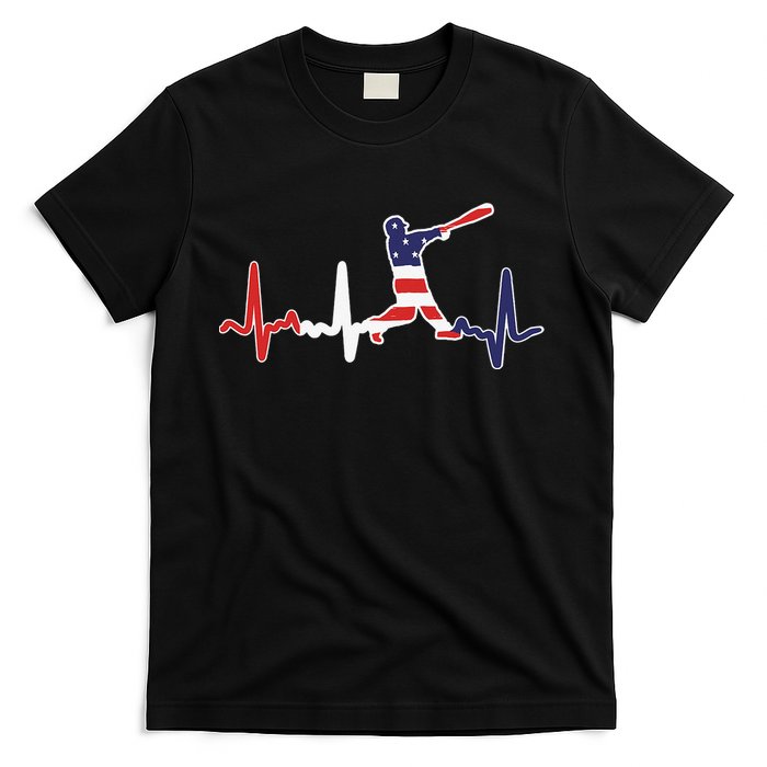 Heartbeat Baseball Batter With Bat Baseball Flag T-Shirt