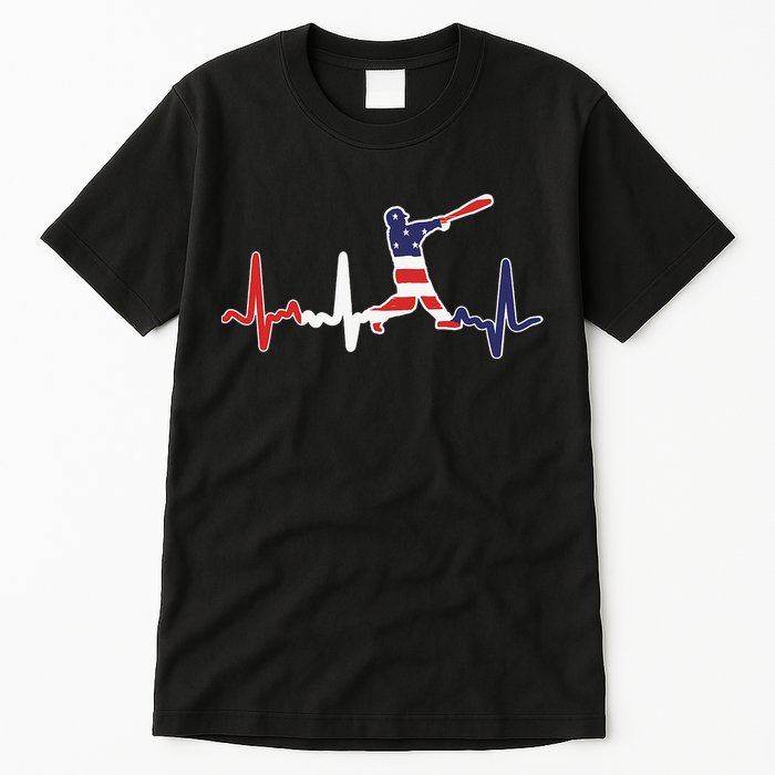 Heartbeat Baseball Batter With Bat Baseball Flag Tall T-Shirt