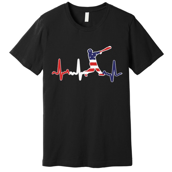 Heartbeat Baseball Batter With Bat Baseball Flag Premium T-Shirt