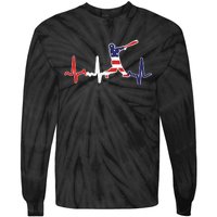 Heartbeat Baseball Batter With Bat Baseball Flag Tie-Dye Long Sleeve Shirt