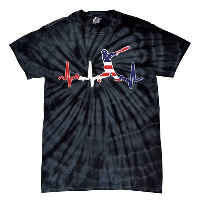 Heartbeat Baseball Batter With Bat Baseball Flag Tie-Dye T-Shirt