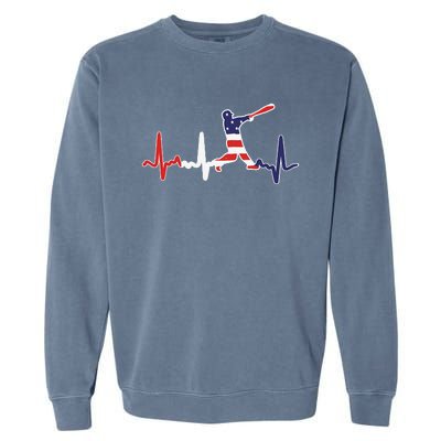 Heartbeat Baseball Batter With Bat Baseball Flag Garment-Dyed Sweatshirt