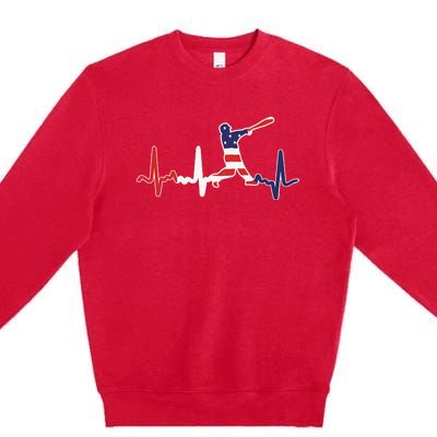 Heartbeat Baseball Batter With Bat Baseball Flag Premium Crewneck Sweatshirt