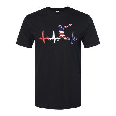 Heartbeat Baseball Batter With Bat Baseball Flag Softstyle CVC T-Shirt