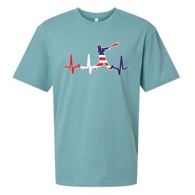 Heartbeat Baseball Batter With Bat Baseball Flag Sueded Cloud Jersey T-Shirt