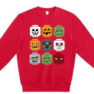 Halloween Building Brick Head Pumpkin Ghost Zombie Friends Premium Crewneck Sweatshirt