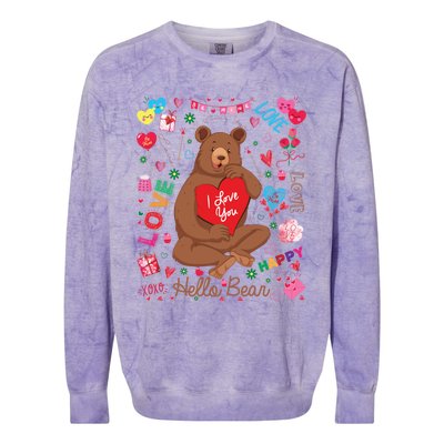 Hello Brown Bear Lover Notes Valentine's Day Gift Colorblast Crewneck Sweatshirt