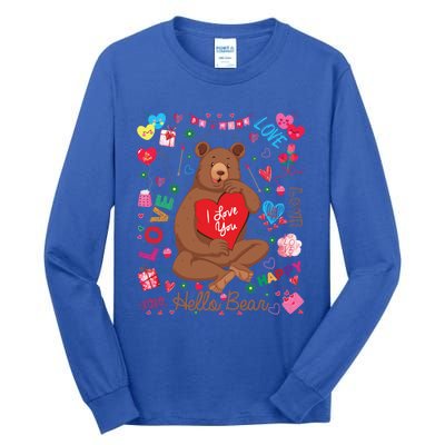 Hello Brown Bear Lover Notes Valentine's Day Gift Tall Long Sleeve T-Shirt