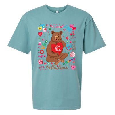 Hello Brown Bear Lover Notes Valentine's Day Gift Sueded Cloud Jersey T-Shirt