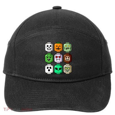 Halloween Building Brick Head Pumpkin Ghost Zombie 7-Panel Snapback Hat