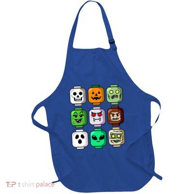 Halloween Building Brick Head Pumpkin Ghost Zombie Full-Length Apron With Pockets