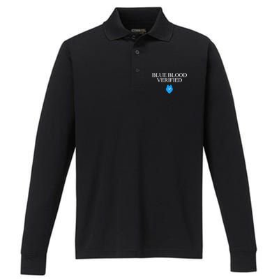 Huskie Blue Blood Verified Funny Performance Long Sleeve Polo