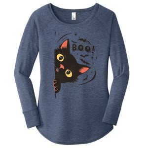 Halloween Boo Black Cat Funny For Cat Lovers Great Gift Women's Perfect Tri Tunic Long Sleeve Shirt