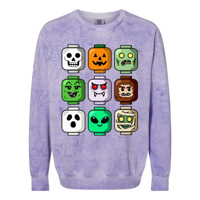 Halloween Building Brick Head Pumpkin Ghost Zombie Colorblast Crewneck Sweatshirt