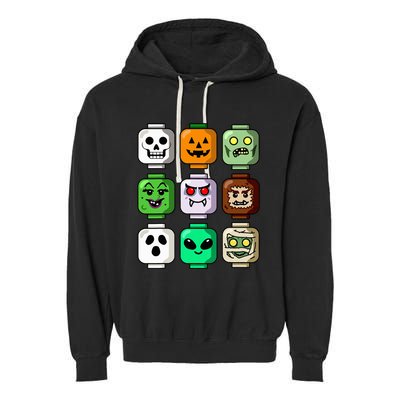 Halloween Building Brick Head Pumpkin Ghost Zombie Garment-Dyed Fleece Hoodie