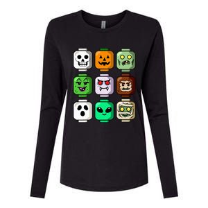 Halloween Building Brick Head Pumpkin Ghost Zombie Womens Cotton Relaxed Long Sleeve T-Shirt