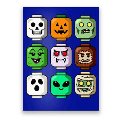 Halloween Building Brick Head Pumpkin Ghost Zombie Poster