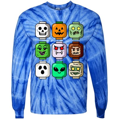 Halloween Building Brick Head Pumpkin Ghost Zombie Tie-Dye Long Sleeve Shirt