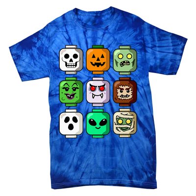 Halloween Building Brick Head Pumpkin Ghost Zombie Tie-Dye T-Shirt