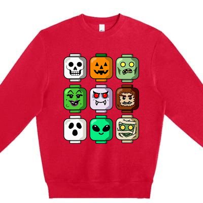 Halloween Building Brick Head Pumpkin Ghost Zombie Premium Crewneck Sweatshirt