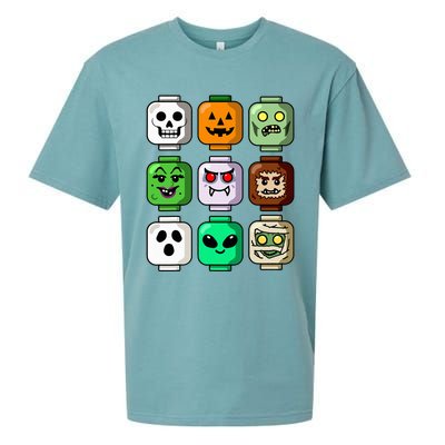 Halloween Building Brick Head Pumpkin Ghost Zombie Sueded Cloud Jersey T-Shirt