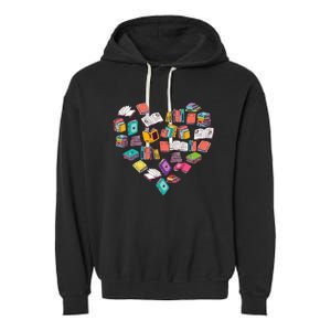 Heart Bookshelf Book Lover School Librarian Library Garment-Dyed Fleece Hoodie