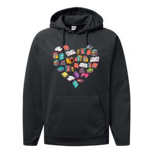 Heart Bookshelf Book Lover School Librarian Library Performance Fleece Hoodie