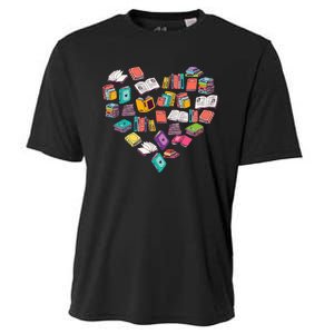 Heart Bookshelf Book Lover School Librarian Library Cooling Performance Crew T-Shirt