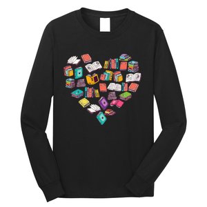 Heart Bookshelf Book Lover School Librarian Library Long Sleeve Shirt