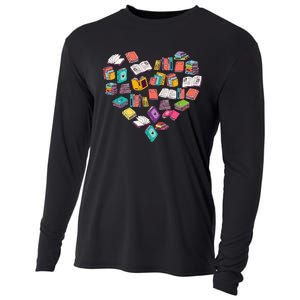 Heart Bookshelf Book Lover School Librarian Library Cooling Performance Long Sleeve Crew